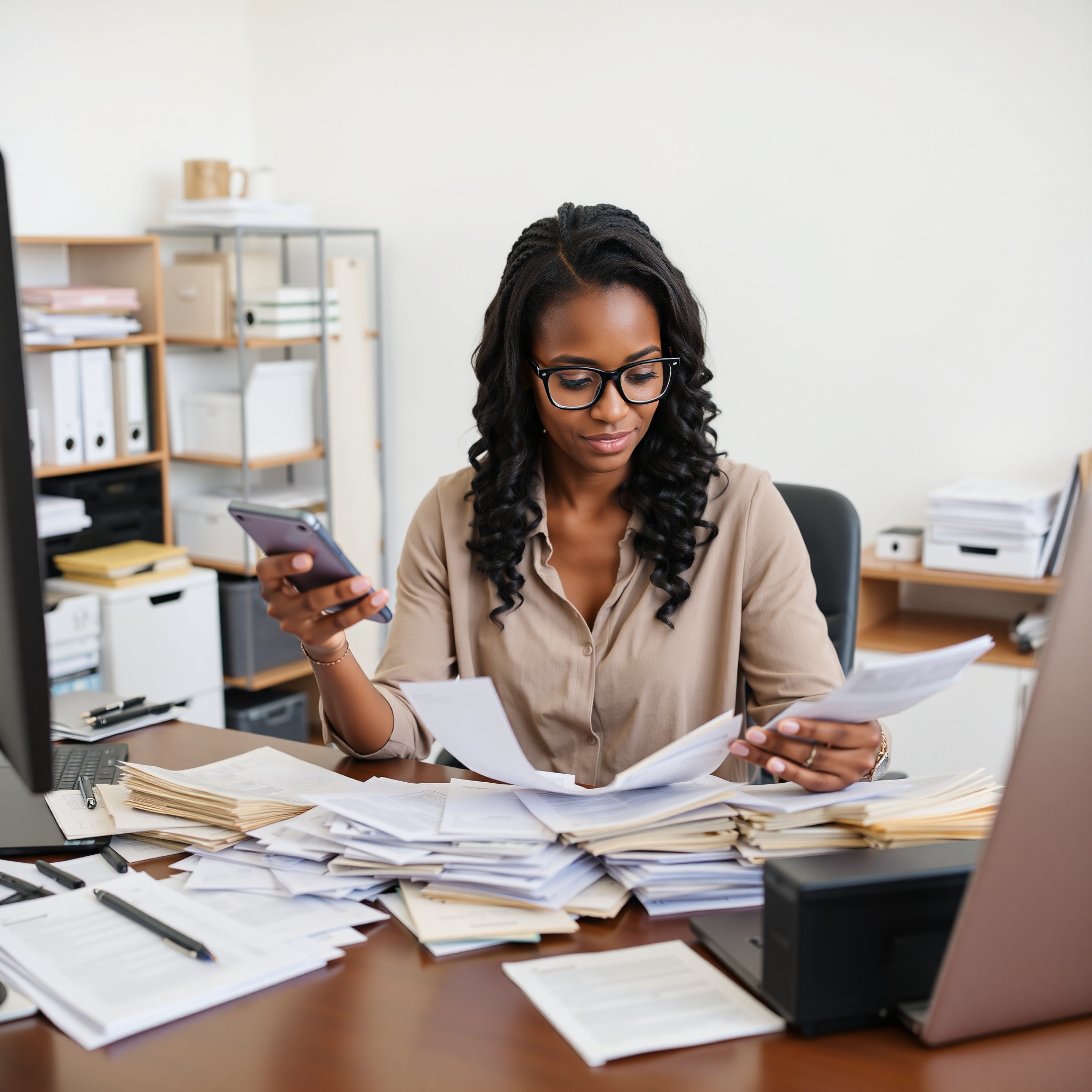 Person managing multiple bills and expenses using budgeting app on smartphone