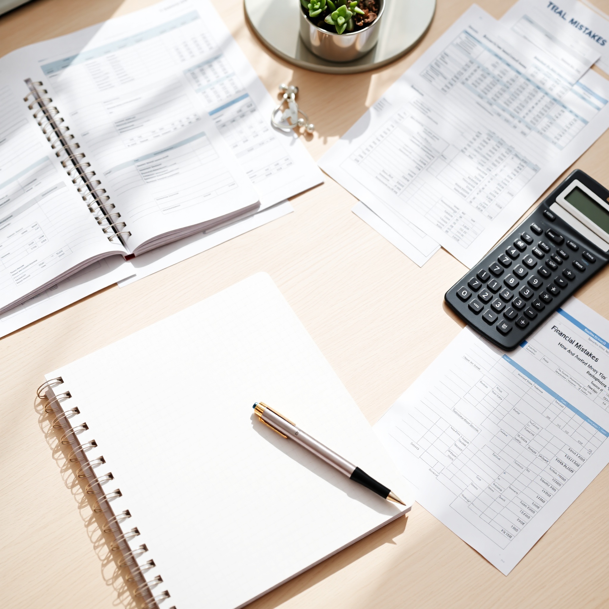 Professional notebook with budget planning and financial calculations on wooden desk