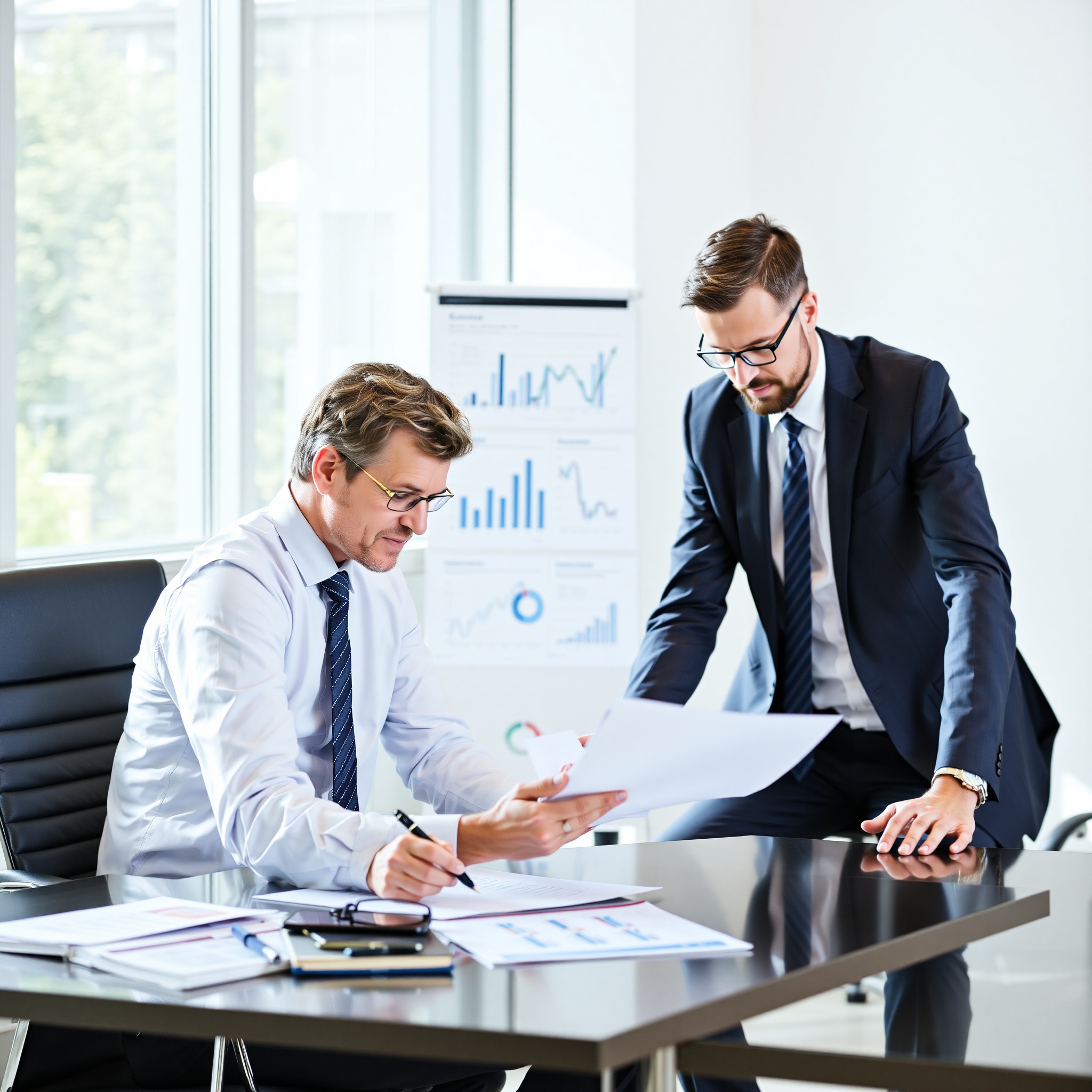 Professional financial advisor working with client on wealth management strategy at modern office desk