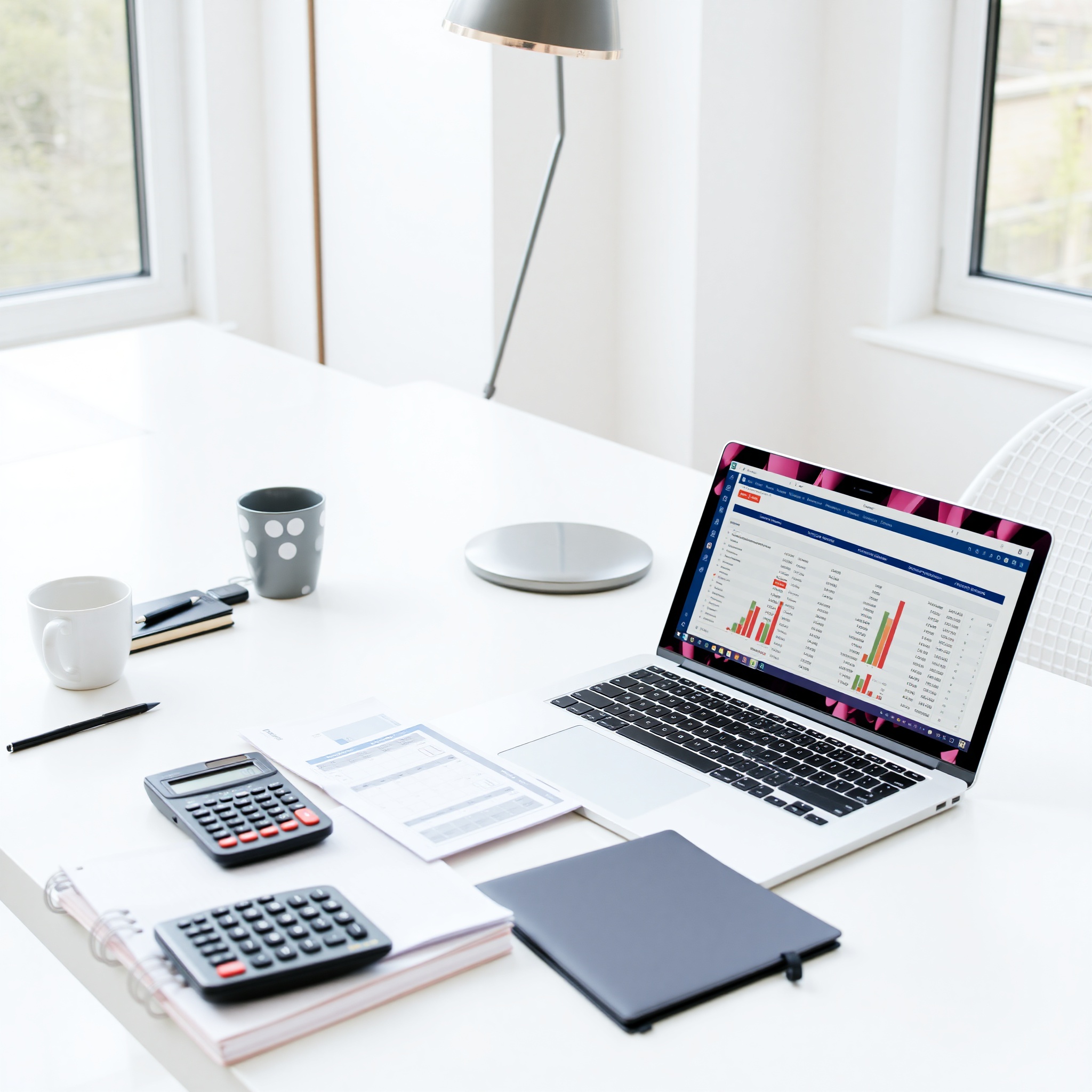 Professional budgeting workspace with calculator and financial spreadsheet